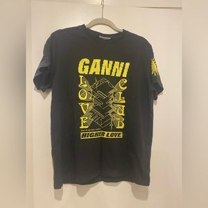 Ganni Black and Yellow Graphic Tee